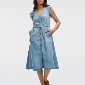 Reitmans Cap-Sleeve Fit-and-Flare Tencel Midi Dress M